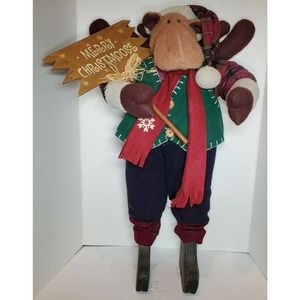 Vintage 1990's Merry ChristMoose Christmas 30" Tall Stuffed Plush Holiday Decor